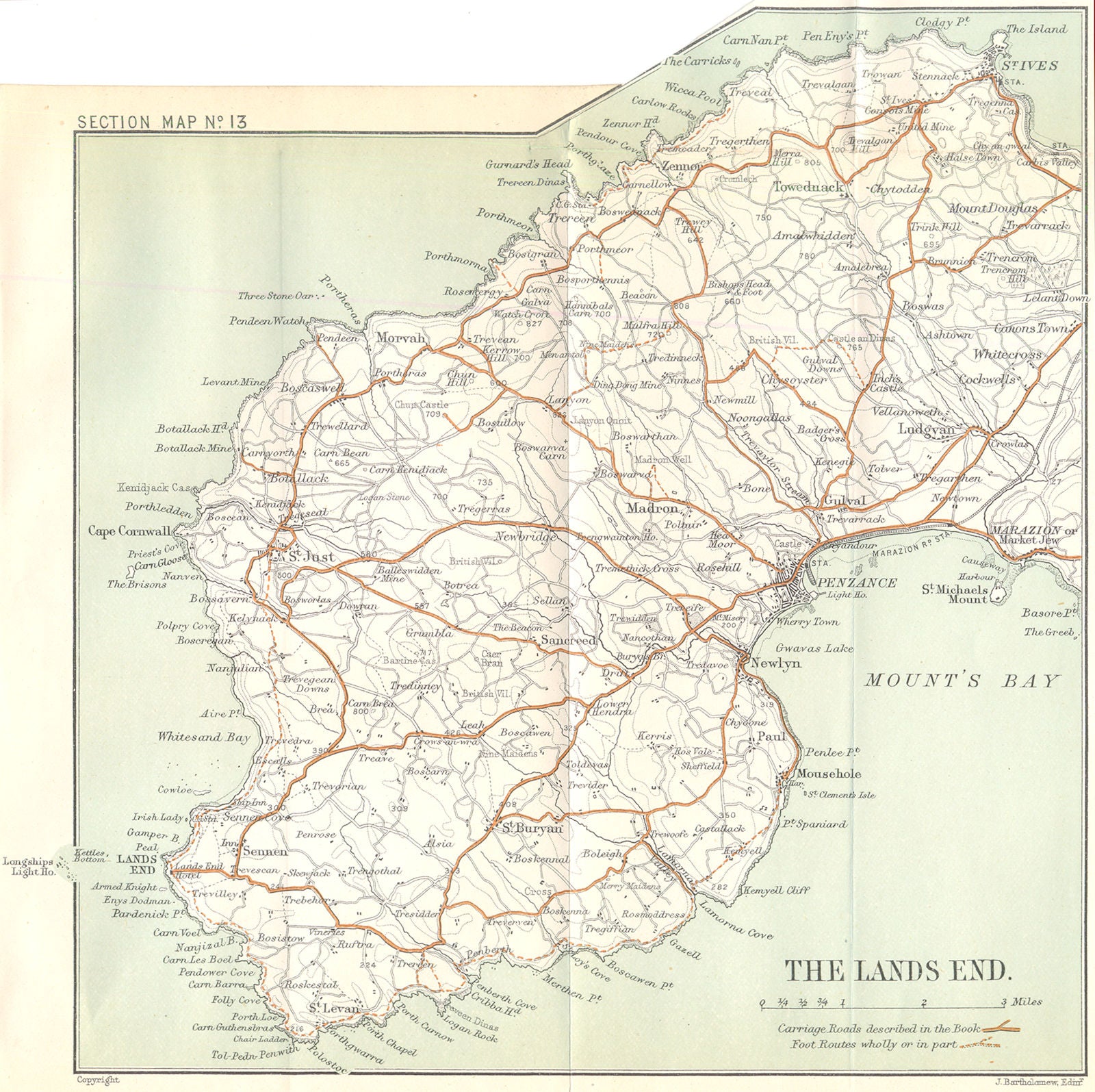 LANDS END. Penzance St Ives Marazion St Just. Cornwall. WARD LOCK 1897 old map